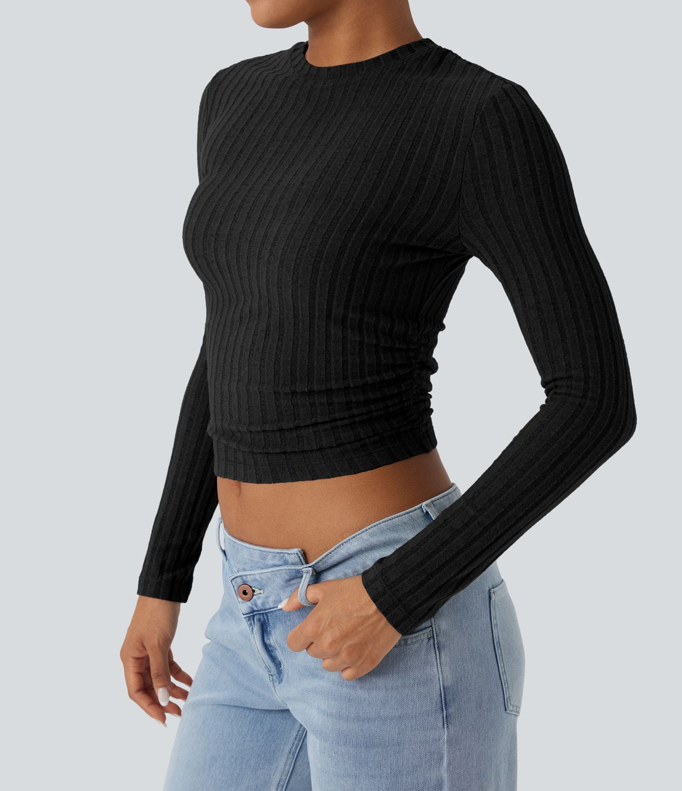 Haut casual crop tricot côtelé manches longues
