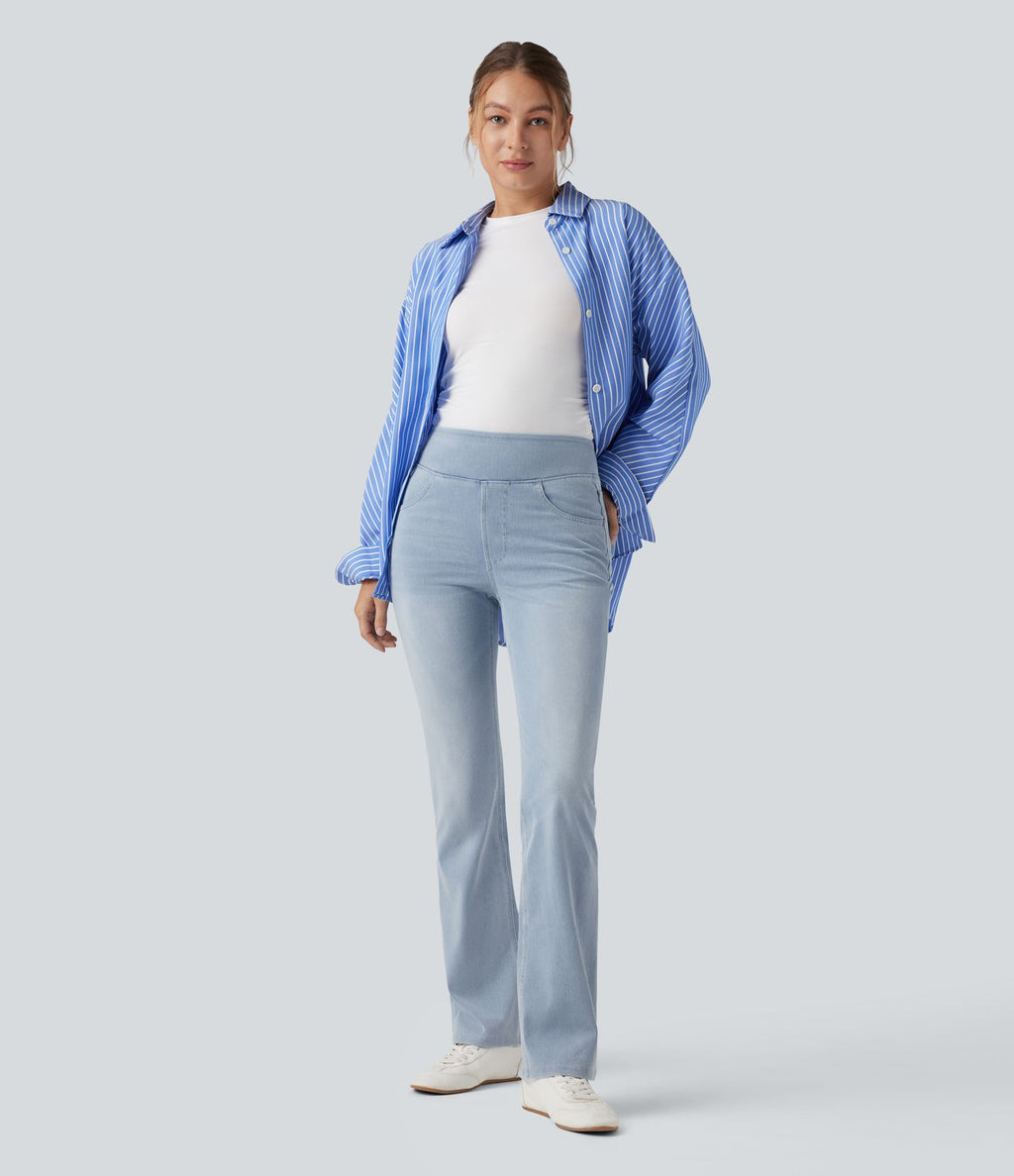 Halara Flex™ Jean bootcut décontracté extensible délavé taille haute à poches multiples