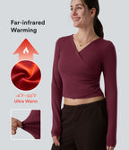 Top réchauffant casual Halara HeatCore col V manches longues croisé avec fronces