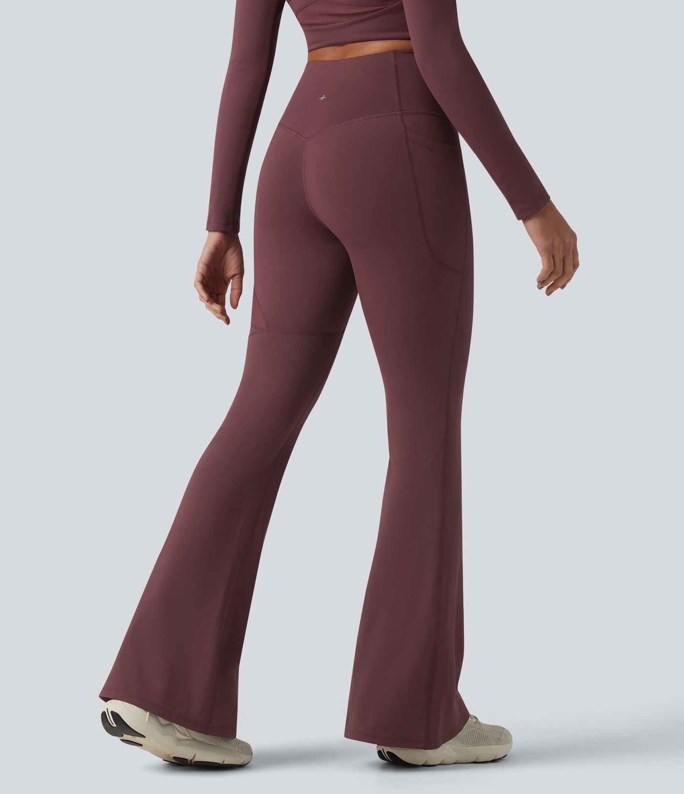Legging évasé casual en maille respirante ventre plat taille haute avec poche