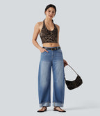 Jean coupe barrel Halara Flex™ taille basse à revers avec poches