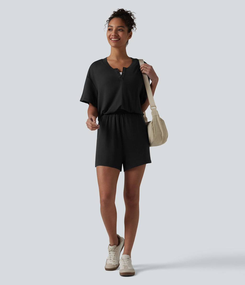 Combinaison-short casual henley à manches courtes avec poches — Easy Peasy