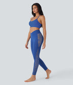 Softlyzero™ Legging Yoga 7/8 Taille Haute avec Poche au Dos Découpe Croisée et Dentelle Contrastante