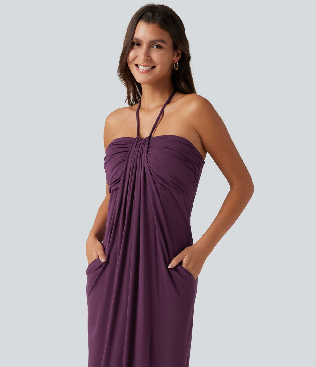 Robe longue dos-nu à nouer avec soutien-gorge intégré et poches, bonnets DD à F