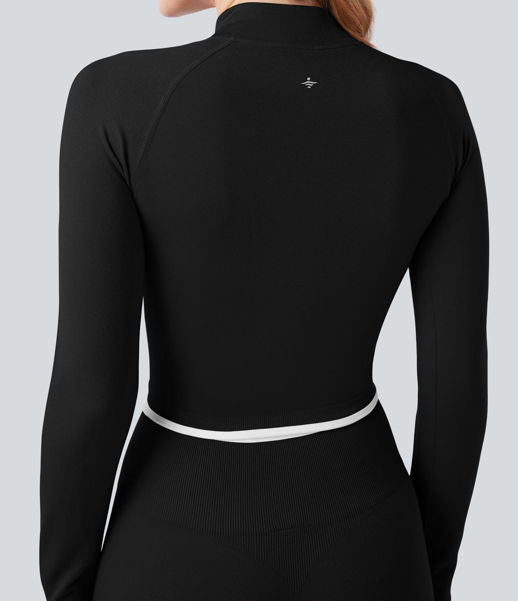 Veste yoga courte zippée col montant color block sans couture OneForm Seamless Flow