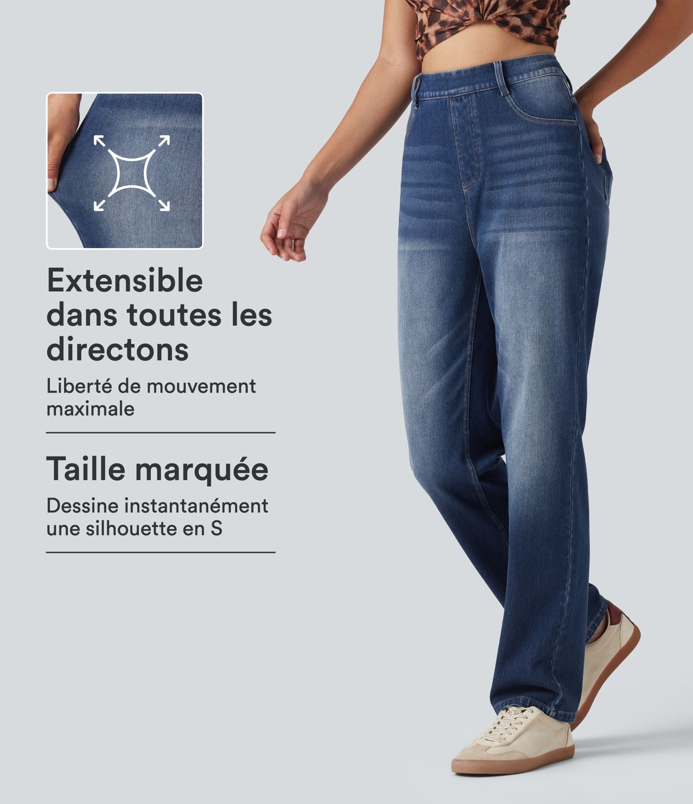 Jean droit taille haute Halara Flex™ délavé avec poches
