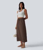 Jupe longue casual aspect lin taille haute avec cordon de serrage