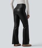Pantalon évasé décontracté gainant taille haute extensible en molleton PU avec poches