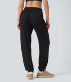 Jogging décontracté maille gaufrée taille haute avec cordon et poches