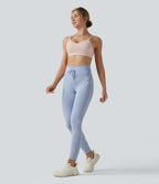 Legging de yoga rayé taille haute avec cordon de serrage et poches