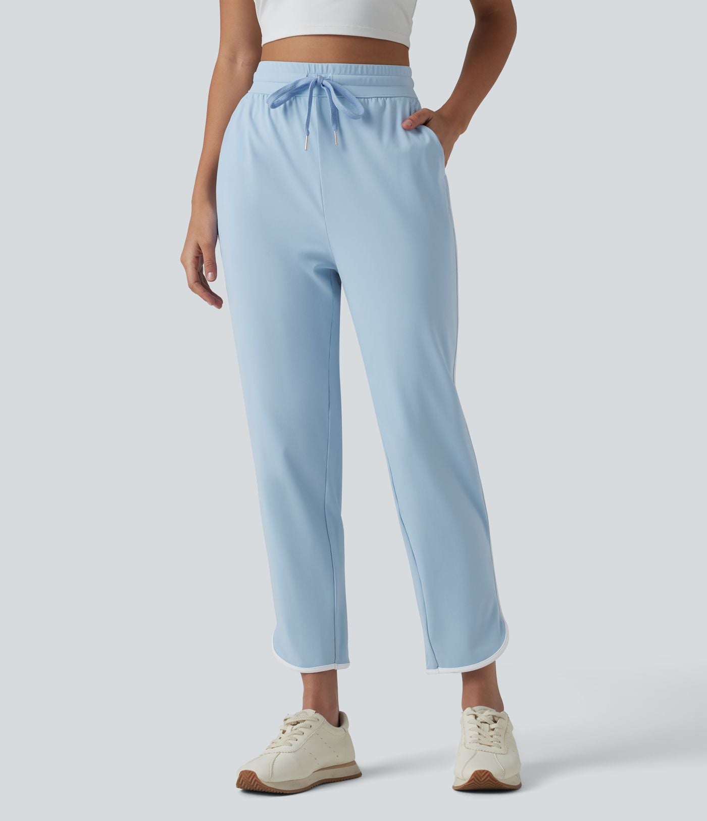 Pantalon de yoga fuselé SoftlyZero™ Airy taille haute effet frais InstantCool avec cordon de serrage, bords contrastants, ourlet arrondi et poches, protection solaire UPF50+