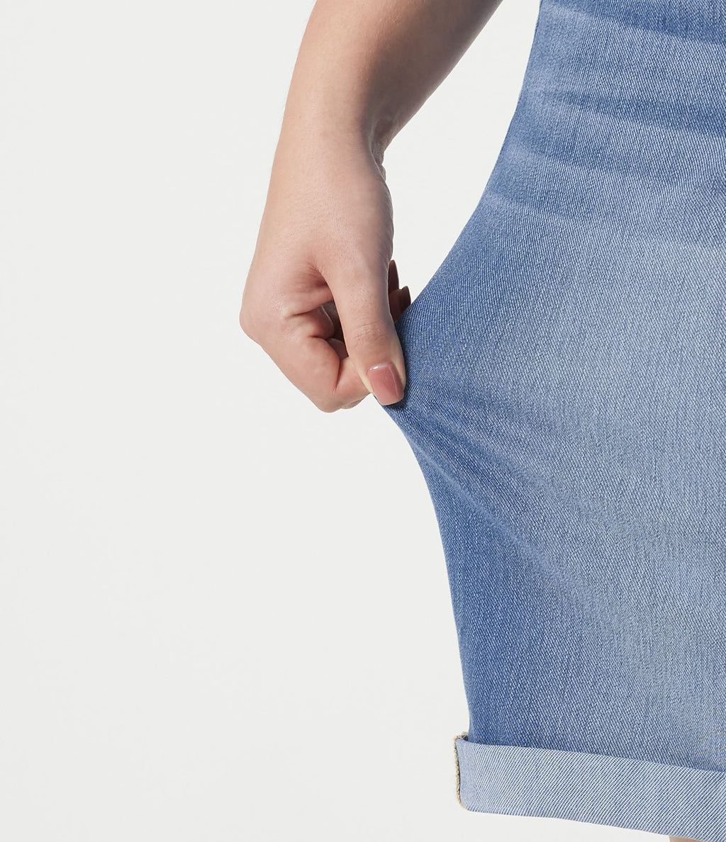Short bermuda casual denim grande taille Halara Flex™ tricot extensible délavé taille haute multiples poches ourlet roulotté