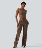 Pantalon de yoga jambes droites taille haute gainant imprimé léopard Halara UltraSculpt™ avec poches