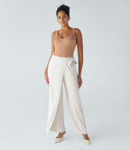 Pantalon Tailleur Large Fluide Taille Haute Fermeture Éclair Invisible