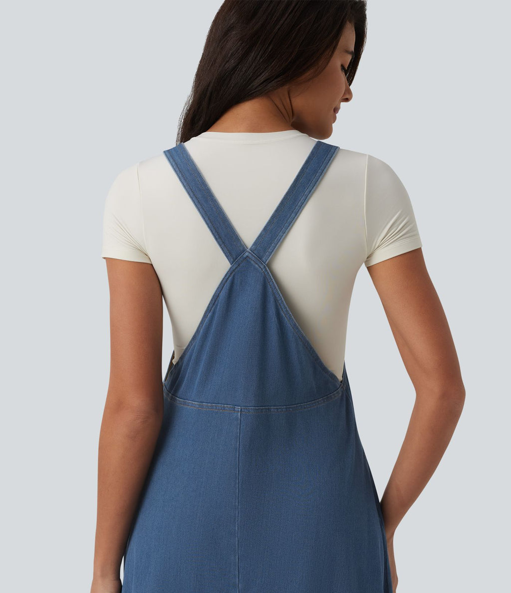 Robe midi décontractée Halara Flex™ à col carré en denim avec poches