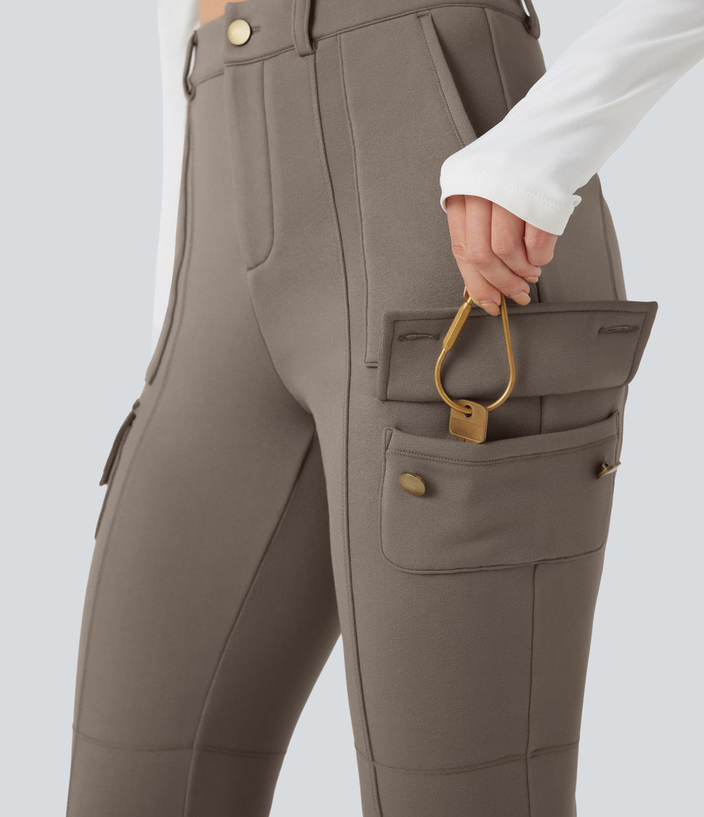 Pantalon cargo de randonnée ajusté polaire taille haute avec poches