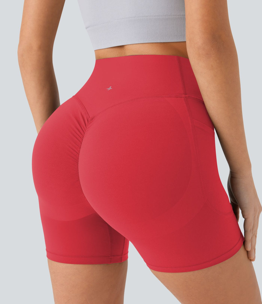 Short cycliste 12,5 cm d'entraînement gainant galbant taille haute avec effet scrunch et poches Halara UltraSculpt™