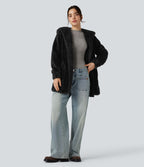 Manteau teddy à capuche manches longues avec poches