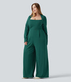 Combinaison grande taille à manches longues et jambes larges avec brassière intégrée