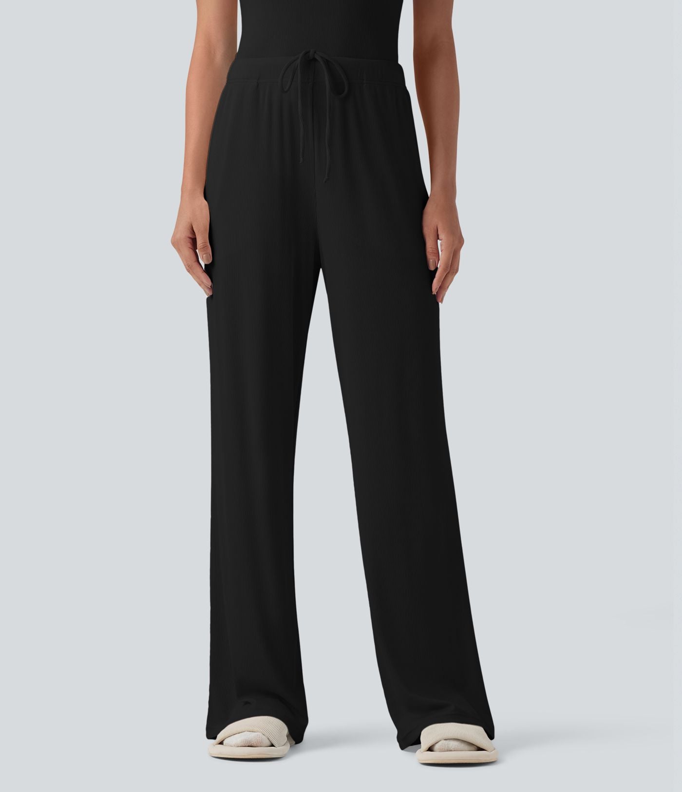 Pantalon d'intérieur taille moyenne avec cordon de serrage en maille côtelée avec poches