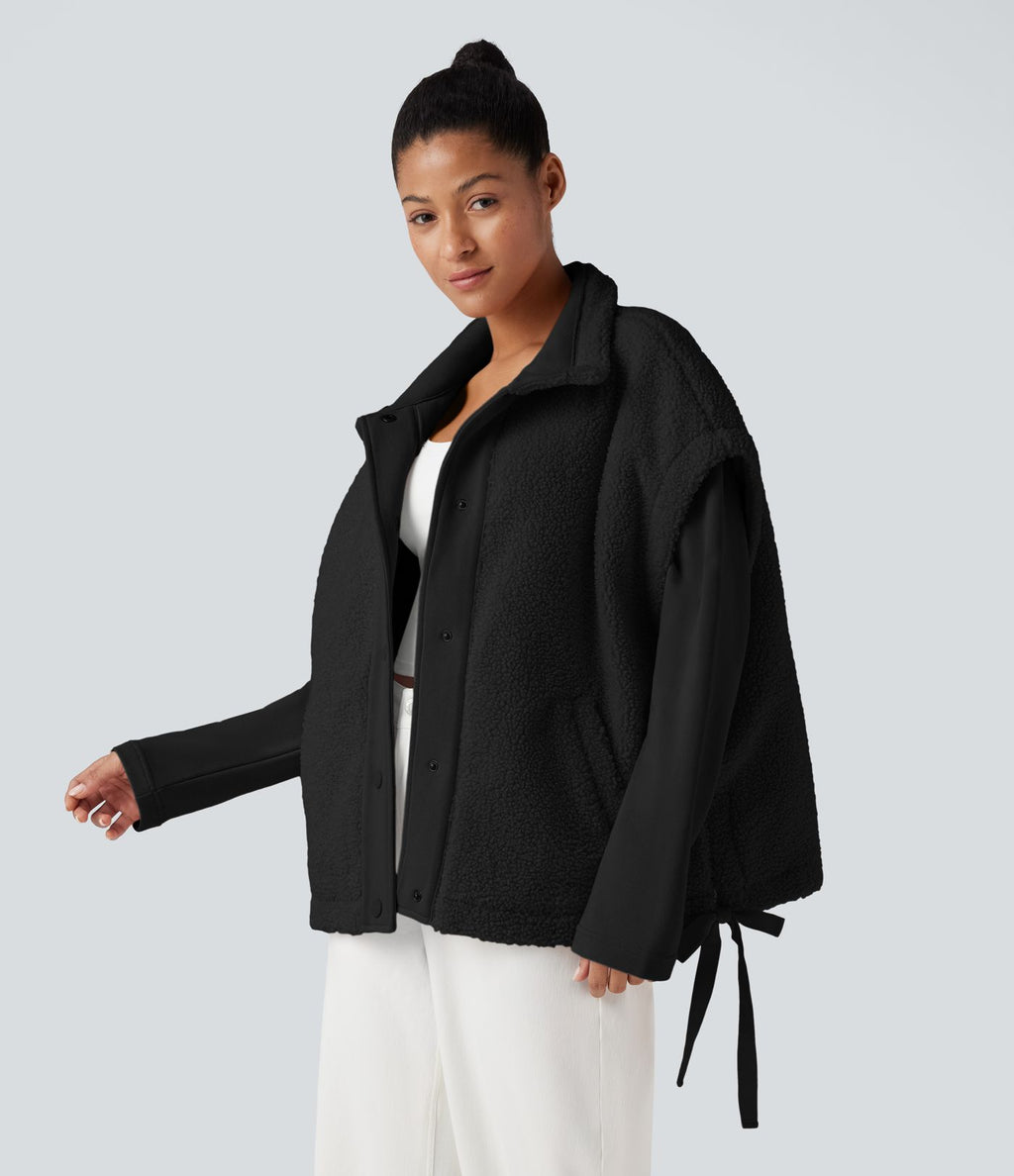 Veste Sherpa 2-en-1 col montant avec nœud et poches