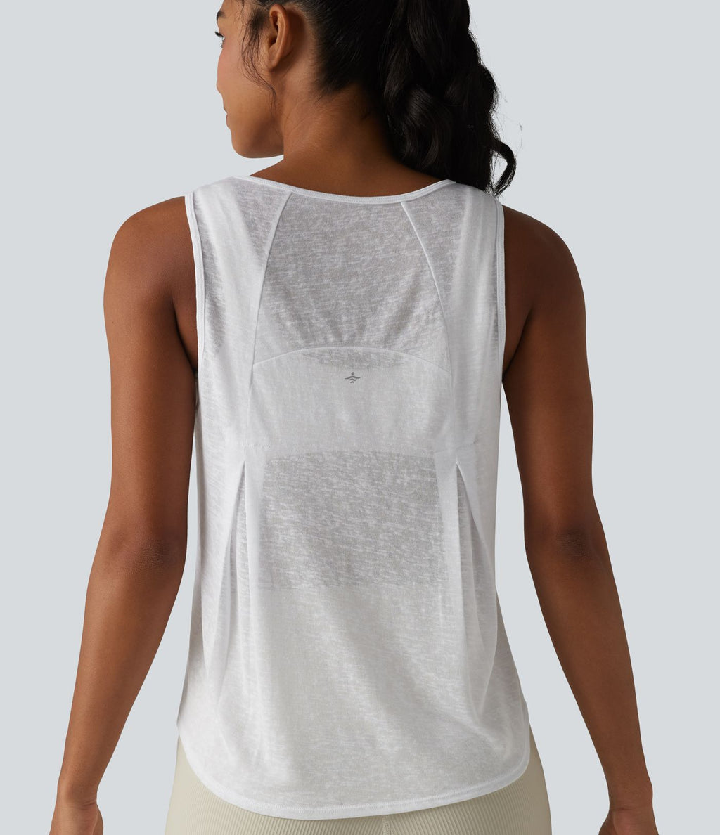 Débardeur de course transparent col rond ourlet arrondi - sans brassière de sport incluse