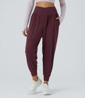 Jogging de Yoga à Taille Haute, Croisé Devant, Plis, Poches Latérales, en Tissu Gaufré