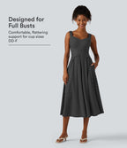 Robe midi casual fluide à pois sans manches dos nu avec brassière intégrée croisée et poches - Bonnets DD-F