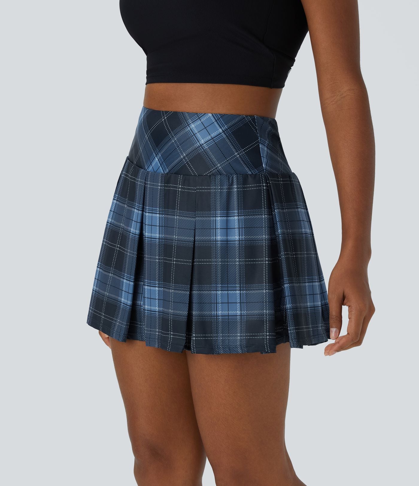 Jupe Tennis Plissée à Carreaux avec Taille Haute et Poches Latérales 2 en 1