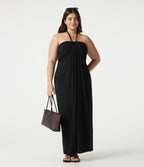 Robe maxi grande taille à col halter avec brassière intégrée, lien noué au dos et poches