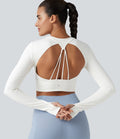 Haut de sport dos nu à manches longues avec passe-pouces, à effet frais InstantCool, séchage rapide, protection UPF50+ pour le yoga