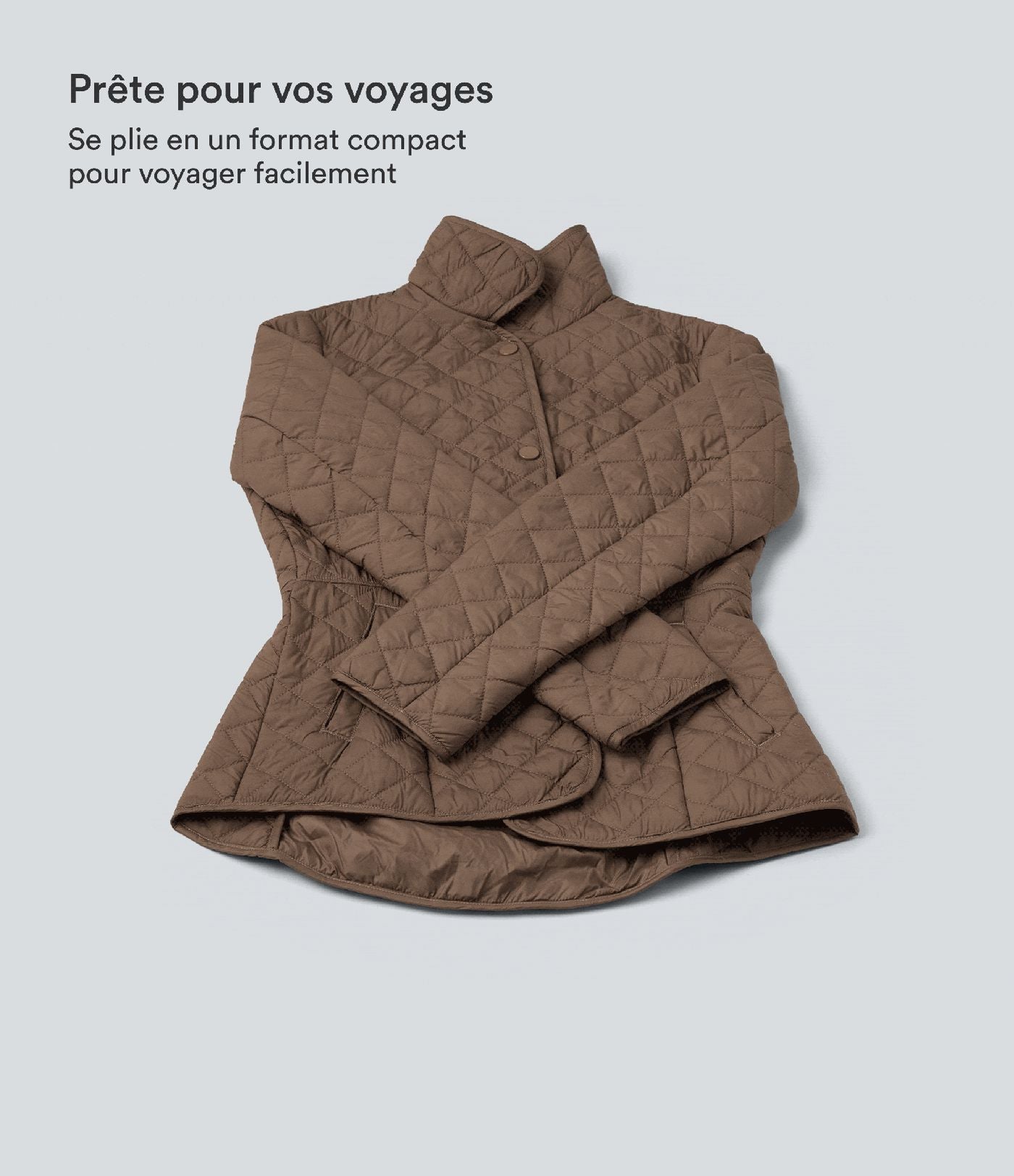 Veste casual compactable en duvet synthétique zippée à col montant et manches longues avec poches
