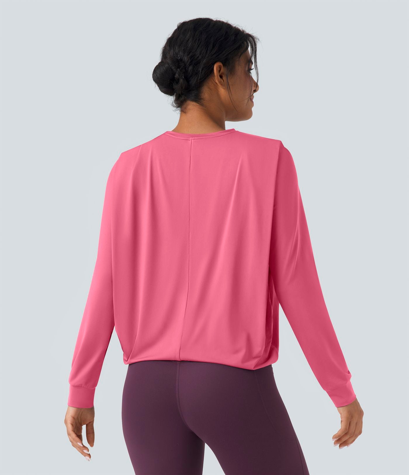 Haut de sport yoga col rond manches longues froncé - UPF50+