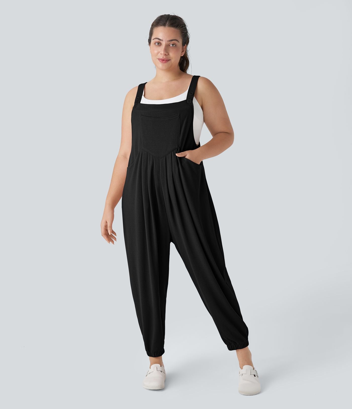 Sangle Réglable Bouton Plusieurs Poches Plissé Gaufré Casual Grande Taille Salopette