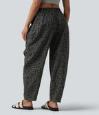 Pantalon léopard décontracté taille mi-haute et jambes fuselées avec poches