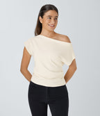 Top Casual Épaules Dénudées Manches Courtes Ruchées
