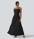 Robe longue fluide côtelée à bretelles fines avec poches