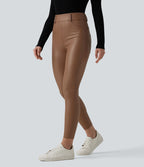 Pantalon polaire simili cuir extensible taille haute avec poches