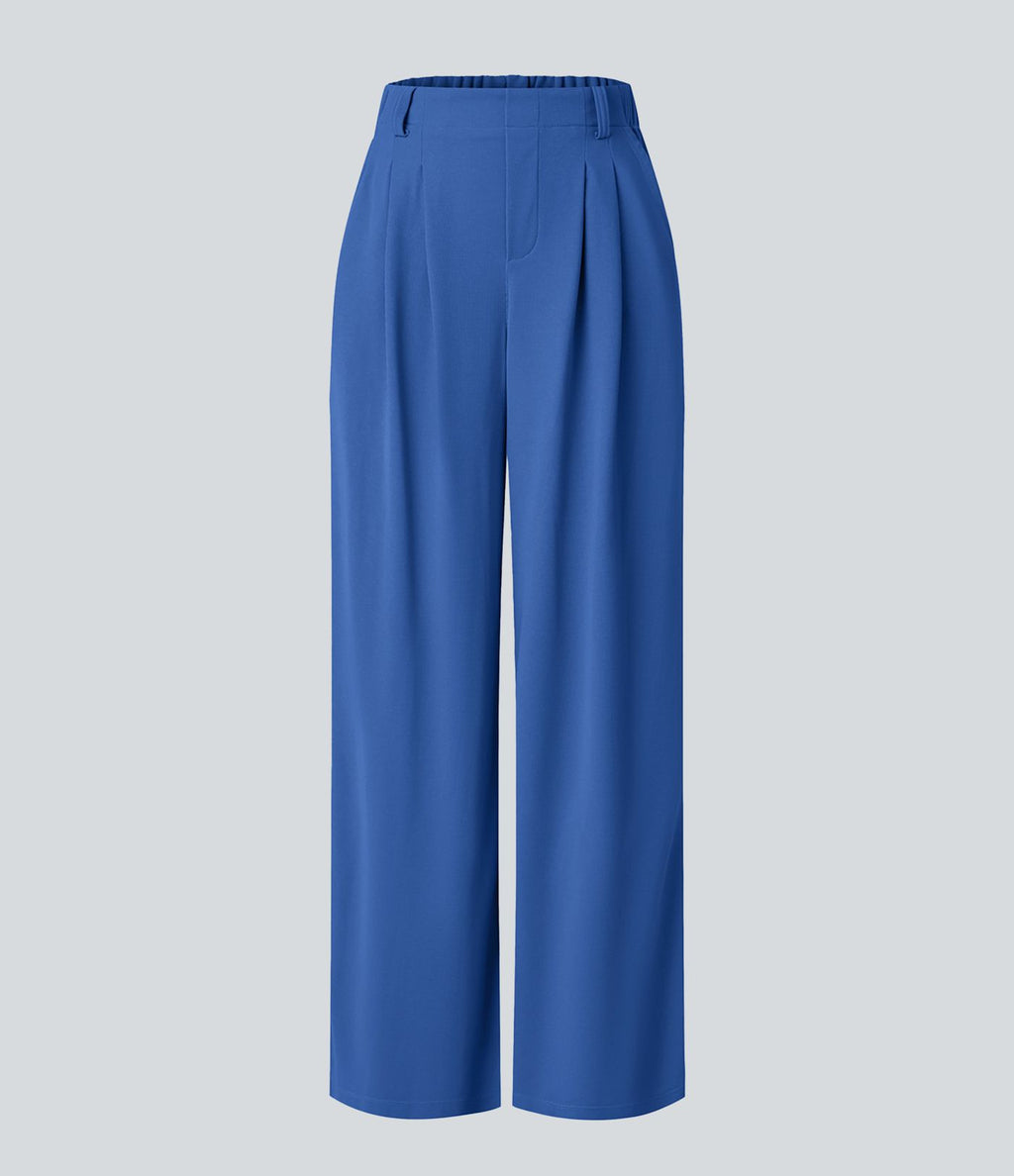 Halara Flex™ Pantalon Tailleur Large Fluide Gaufré Taille Haute Poches Latérales