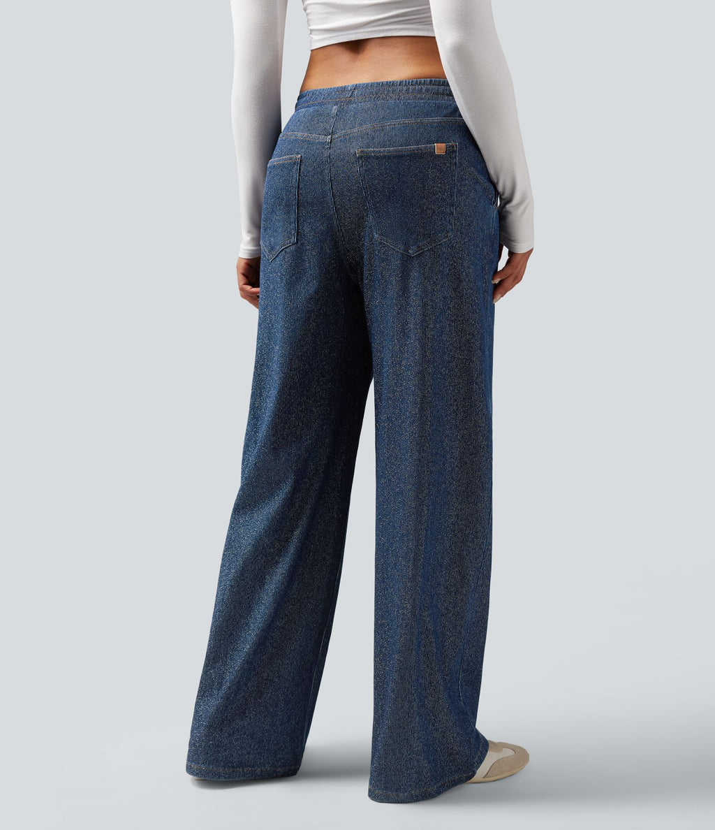 Jogging taille basse Halara Flex™ jambes larges, effet sparkle, avec poches
