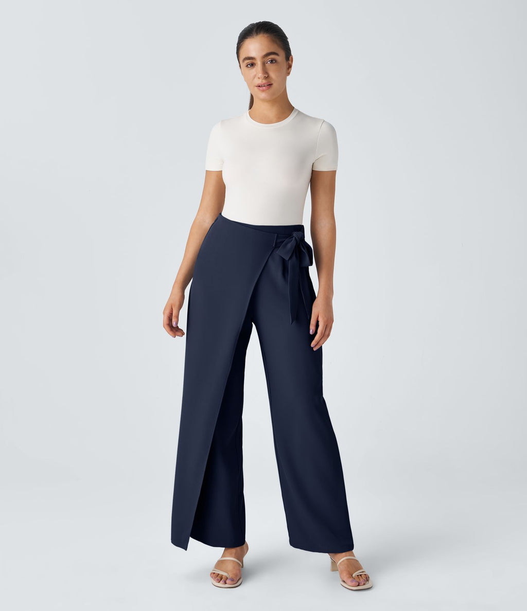 Pantalon Tailleur Large Fluide Taille Haute Fermeture Éclair Invisible