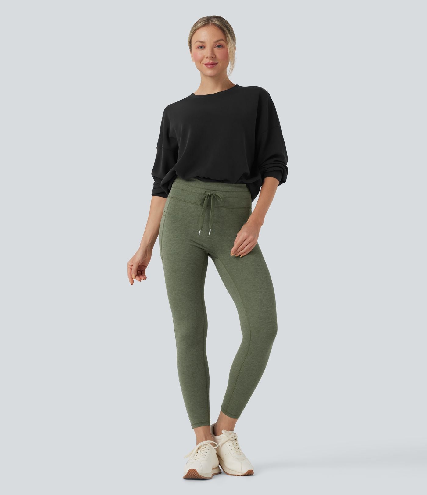 Legging yoga 7/8 taille haute chiné avec cordon de serrage et poches
