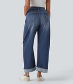 Jean Barrel Halara Flex™ taille mi-haute coupe tonneau effet délavé avec poches