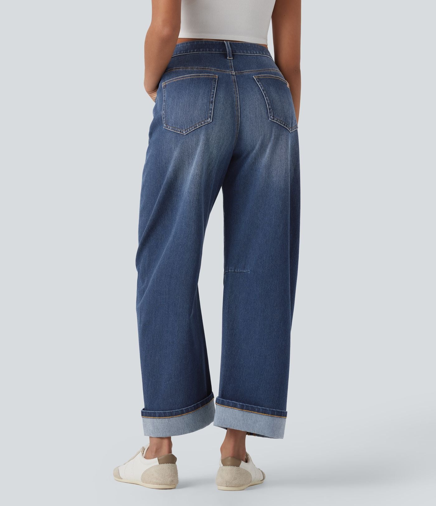 Jean Barrel Halara Flex™ taille mi-haute coupe tonneau effet délavé avec poches