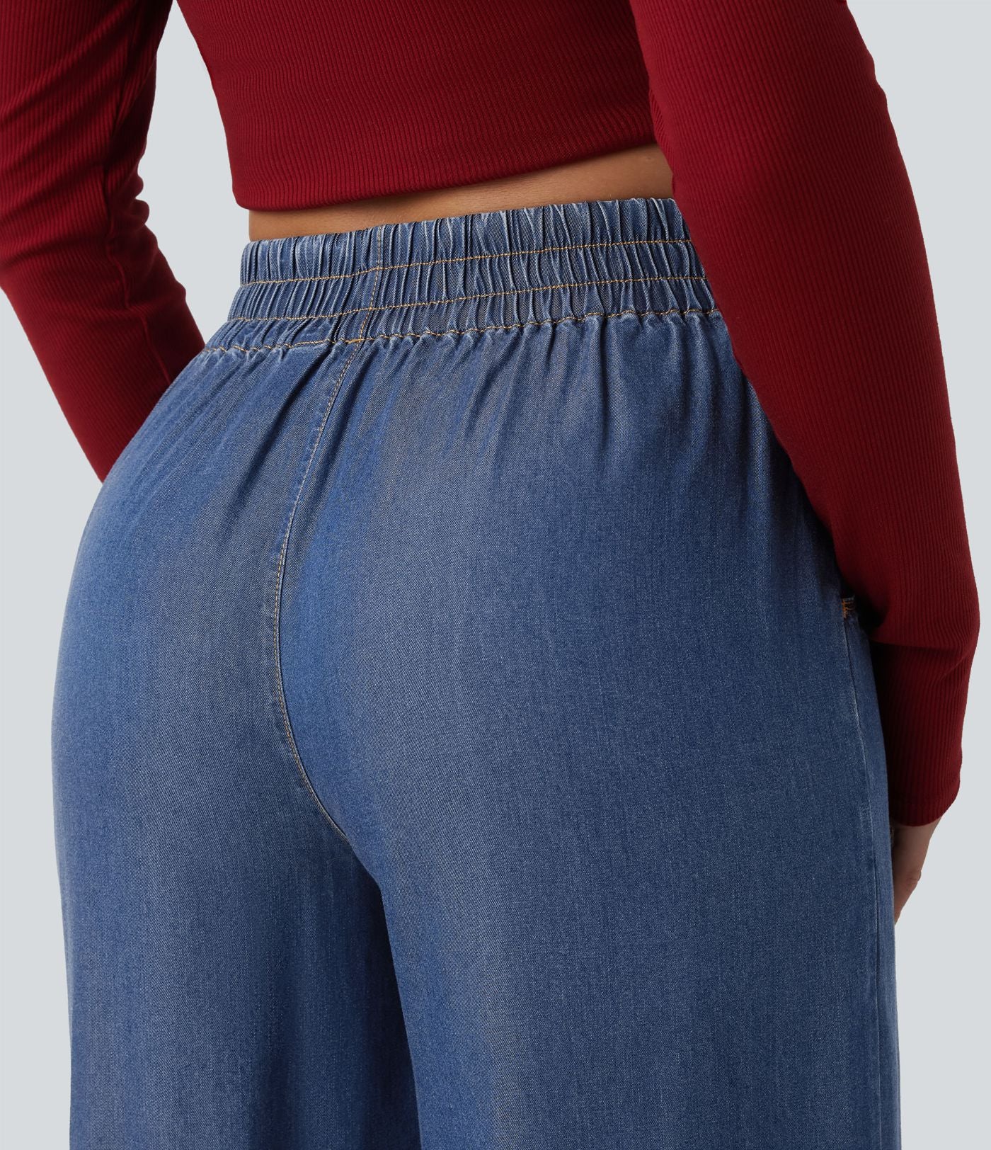 Jean 7/8 ample drapé en lyocell taille mi-haute avec poches