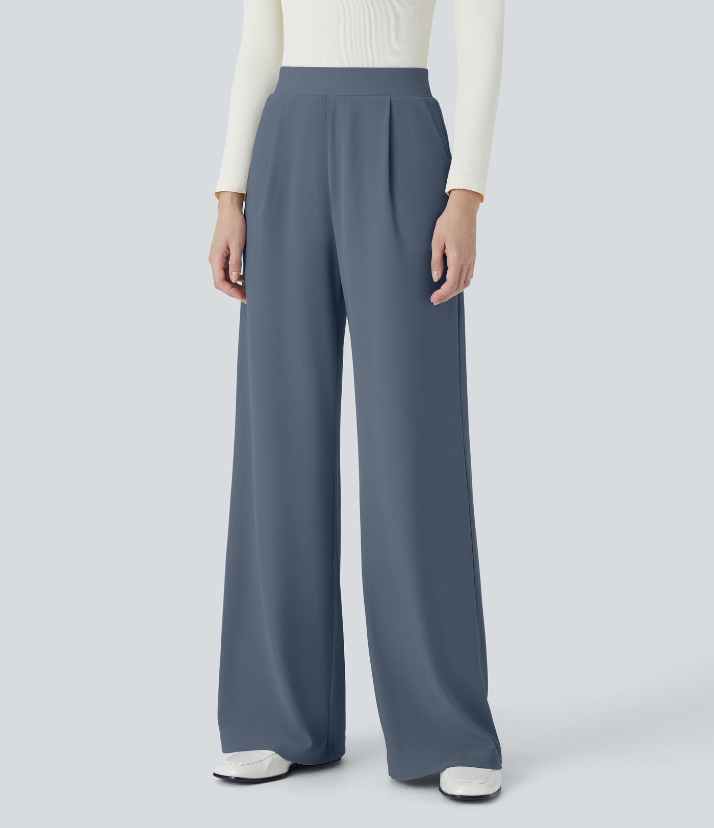 Halara Flex™ Pantalon Tailleur Évasé à Taille Haute Sculptant la Silhouette avec Poches Latérales Micro Waffle