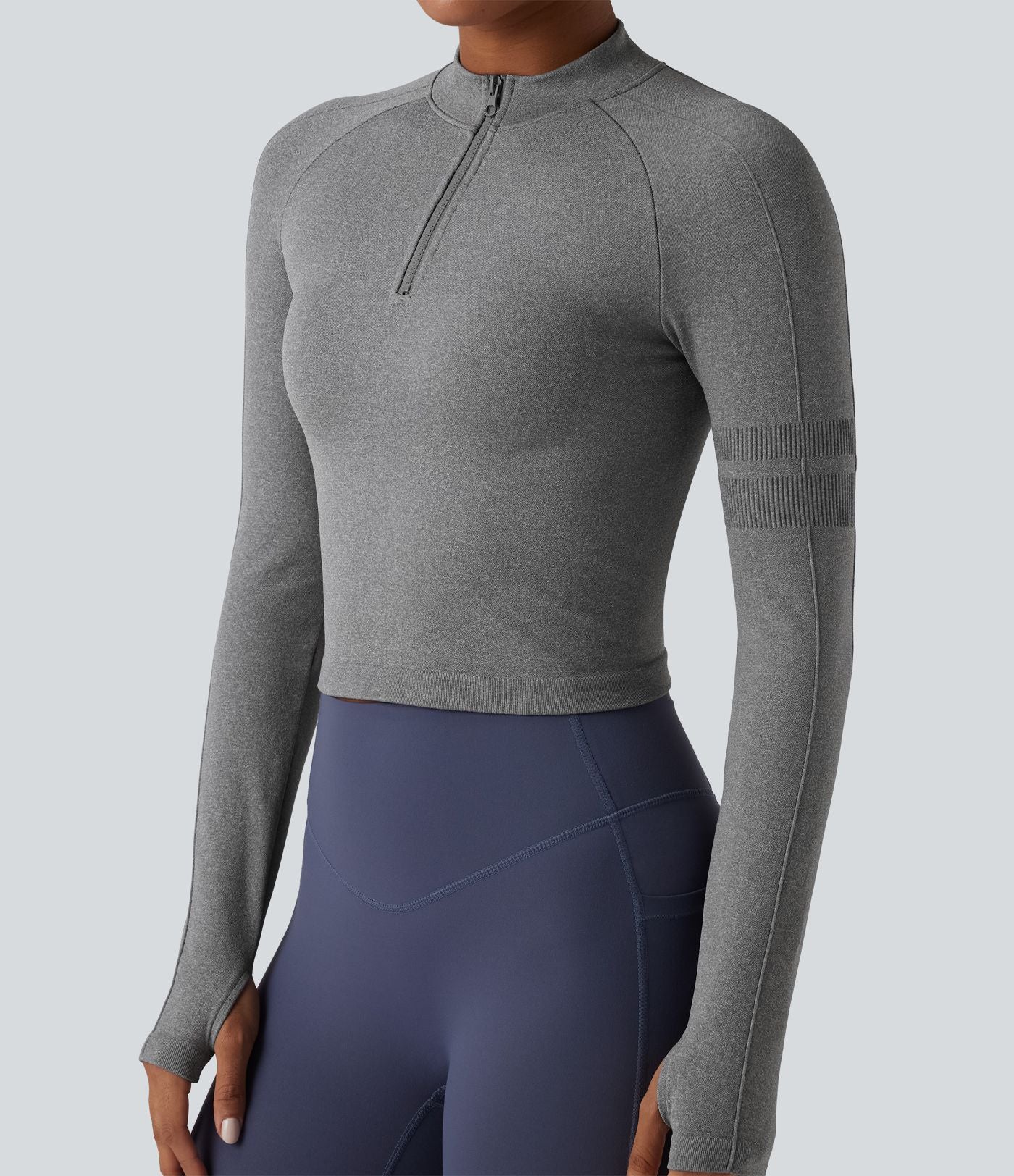 Haut de yoga Seamless Flow à demi-fermeture éclair, manches longues et trous pour les pouces