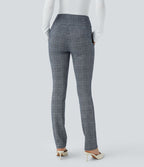 Halara Flex™ Pantalon tailleur Cintrés à Taille Haute avec Boutons Décoratifs Poches Latérales et Imprimé Pied-de-Poule