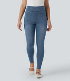 Legging skinny 7/8 en denim Halara Flex™ taille haute gainant avec poches
