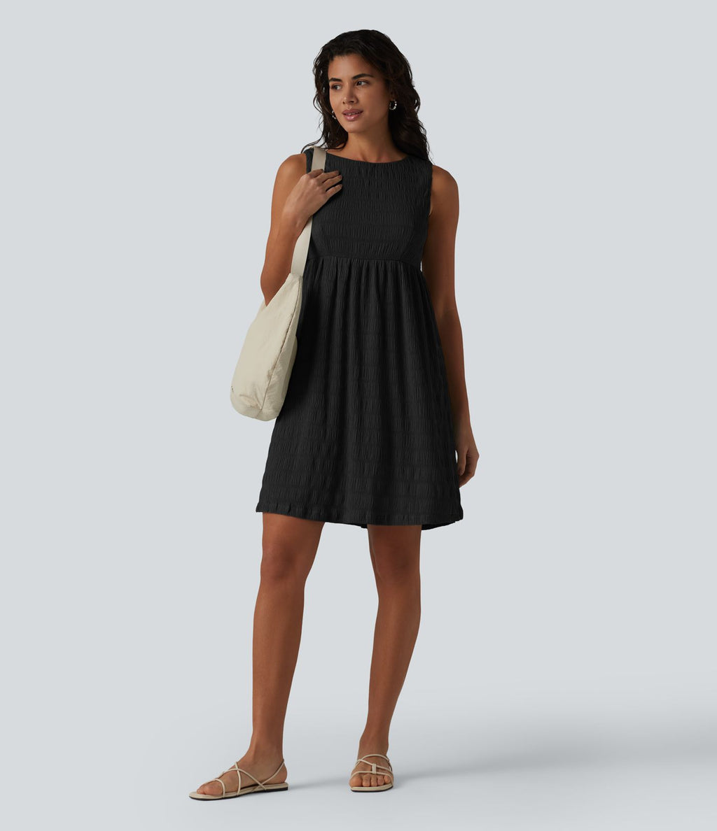 Robe courte décontractée sans manches à col rond